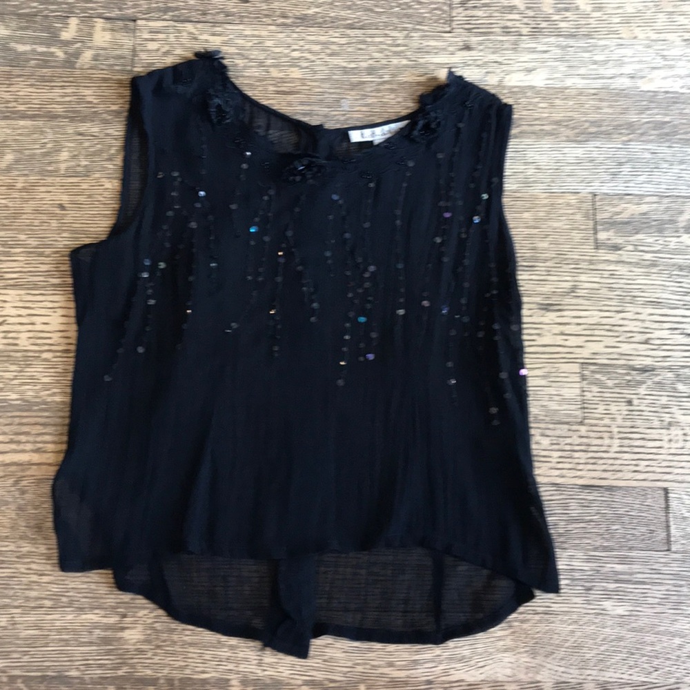 Pretty Karavan black sheer top with sequins